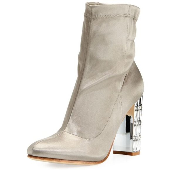 Badgley Mischka "Khloe" Satin Heather Grey Bootie - Picture 2 of 10